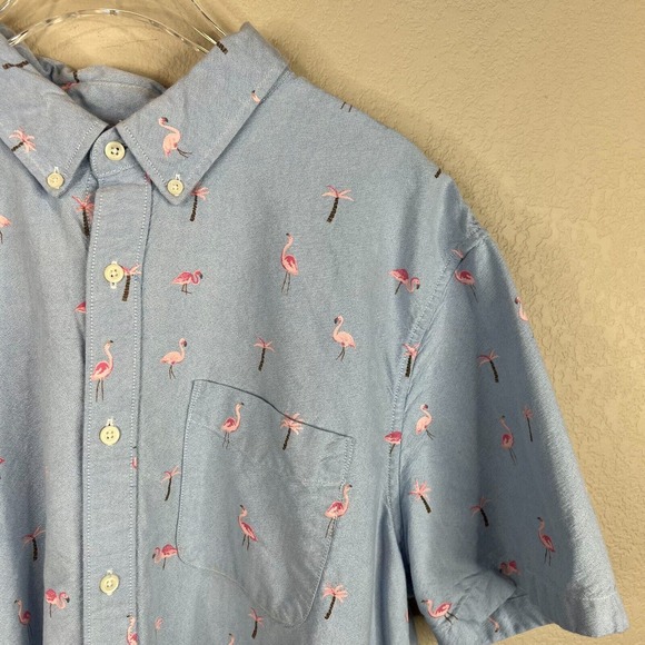 American Eagle Mens Button Down Shirt Size XL Blue Flamingo‎ Short Sleeve Oxford - Picture 3 of 12